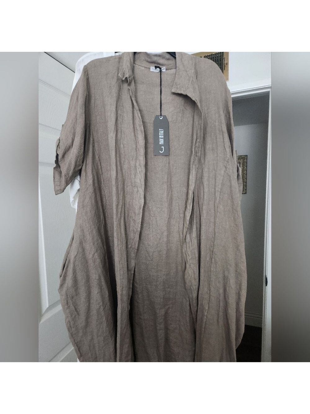 NWT Long Italian Linen Jacket - Taupe ( White Linen Dress sold separately)